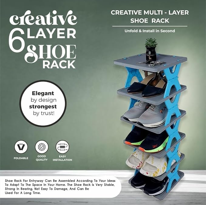 6 Layer Foldable Shoe Rack (Adjustable/Collapsible)